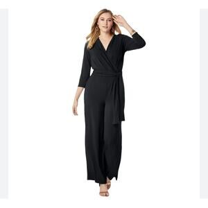Jessica London Women Slinky Pant Jumpsuit Sz. 24 Black 3/4 Sleeve EUC  Plus Size